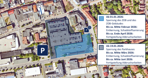 Grafik mit Start der Abbruchmaßnahmen Parkhaus