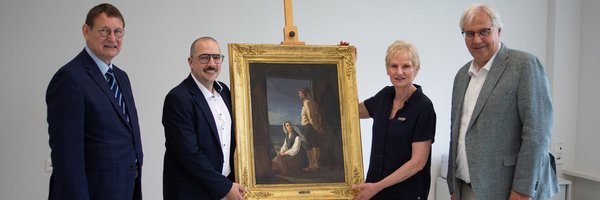Übergabe Friedrich B. Westphal-Gemälde an das Stadtmusuem - B-S. Bergemann (FV Stadtmuseum), Jonas Gropp (Fielmann-NL, SL), Dr. D. Beier (Museumsleiterin), S. Dose (BGM SL)